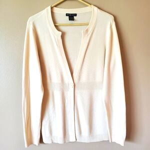 New York & Company Womens L Cream V-Neck One Button Cardigan Sweater